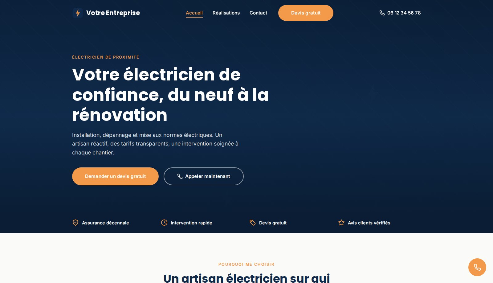 Page d'accueil de l'exemple de site sur ordinateur