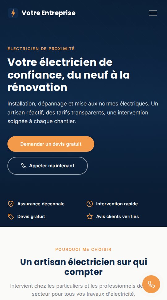 Page d'accueil de l'exemple de site sur téléphone