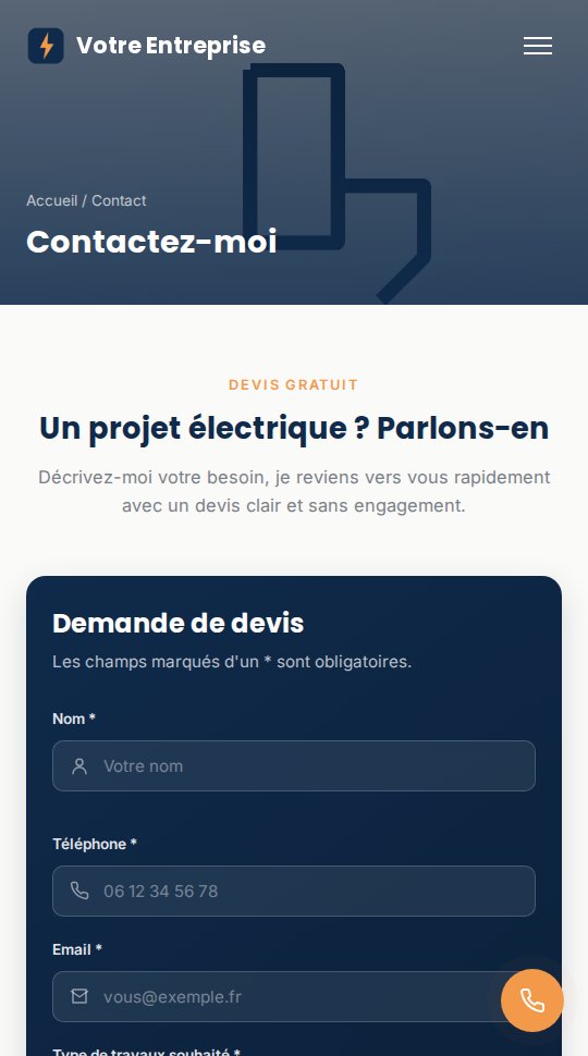 Page de contact de l'exemple de site sur téléphone
